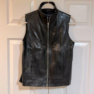 Ann Taylor-Supple Black Leather Full Zip Vest with Vertical Pockets-Sz XS